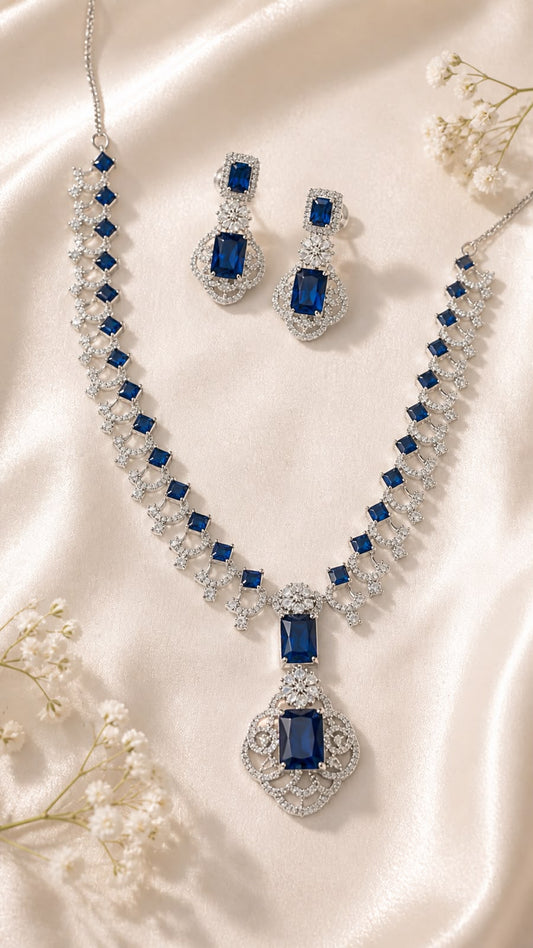 Royal Sapphire Bloom Necklace Set