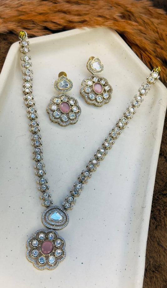 Hey Bae Blush Moissanite Floral Necklace Set