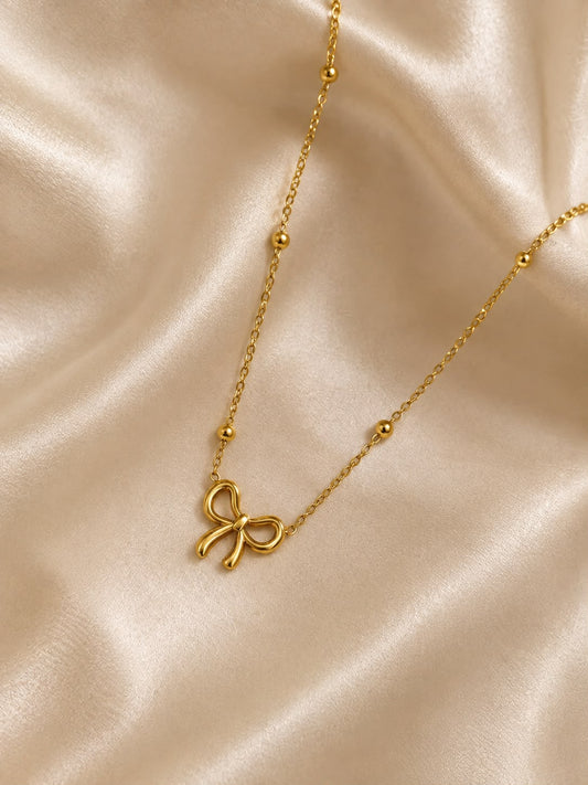Golden Bow Pendant Necklace – Minimalist Dainty Chain for Women