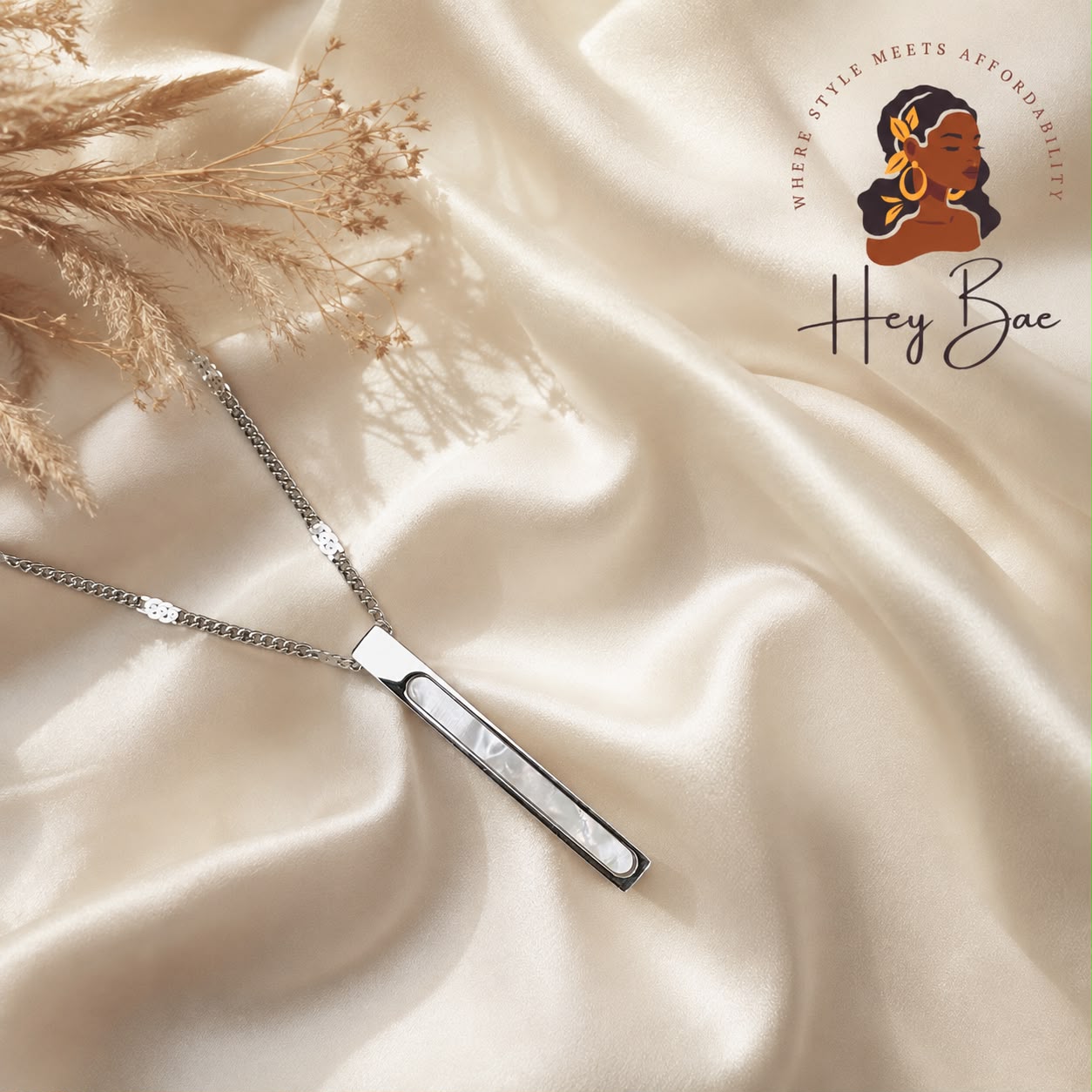 Bar Pendant Necklace – Minimalist Gold Chain with Mother of Pearl