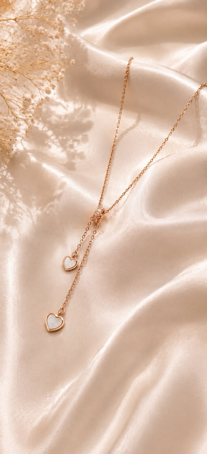Double Heart Lariat Necklace