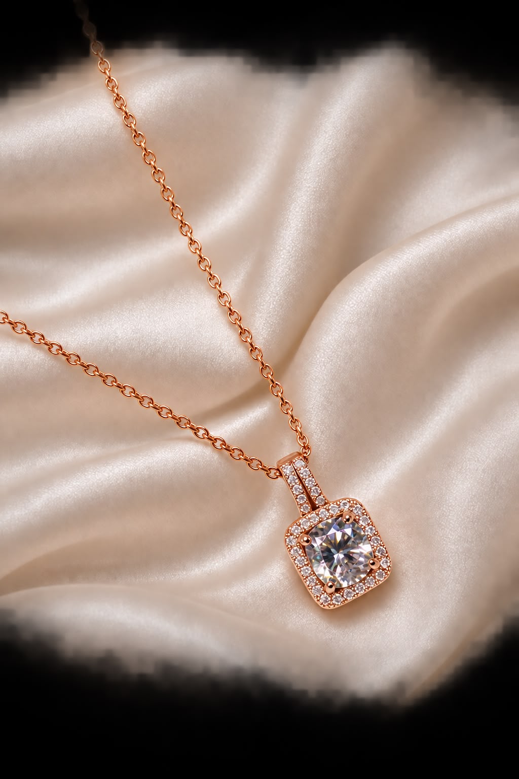 Solitaire Pendant Necklace – Rose Gold Crystal Chain for Women