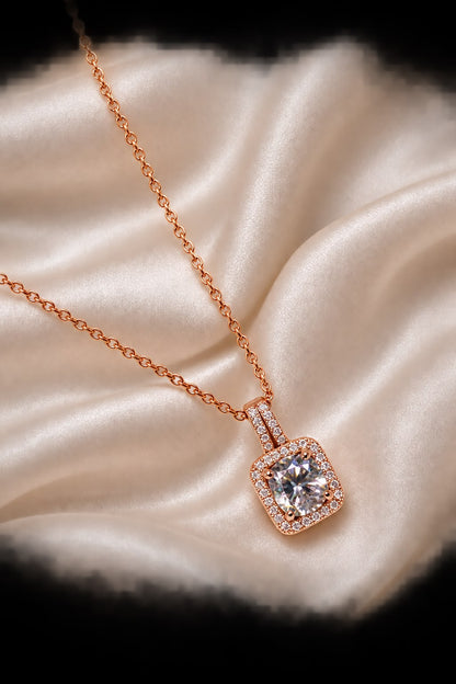 Solitaire Pendant Necklace – Rose Gold Crystal Chain for Women