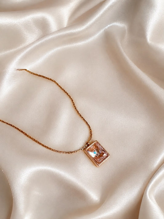 Solitaire Pendant Necklace – Rose Gold Crystal Chain for Women