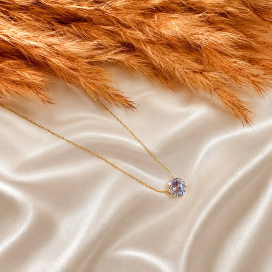 Round Solitaire Pendant Necklace – Crystal Chain for Women
