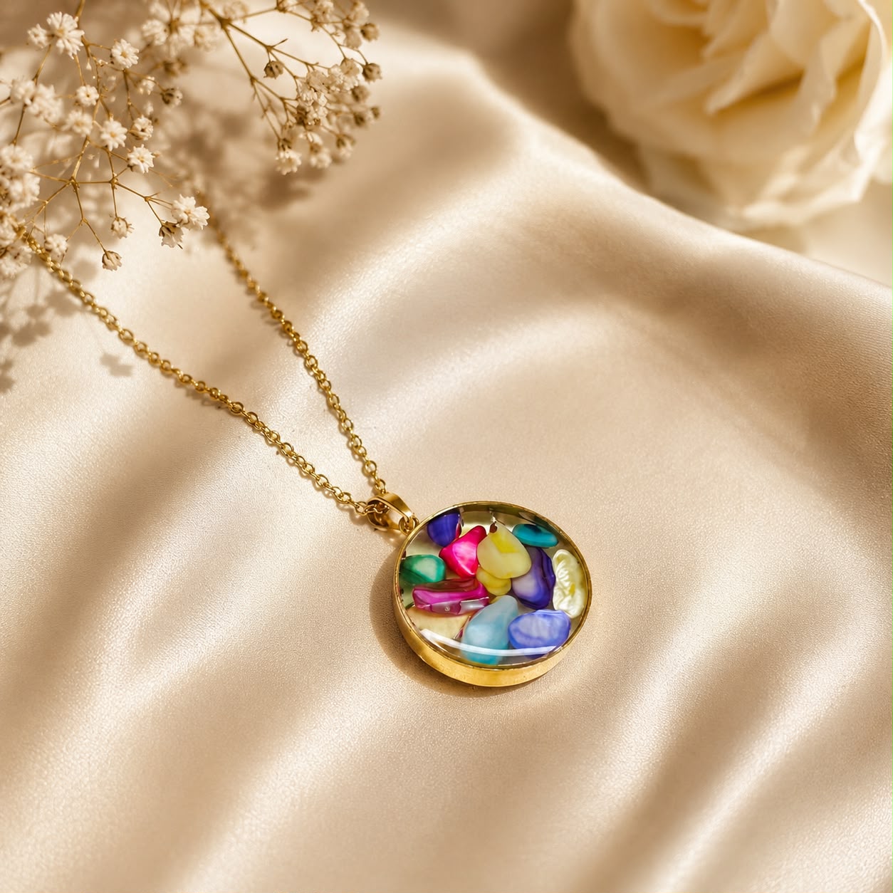 Multicolor Stone Pendant Necklace – Boho Chic Trendy Chain