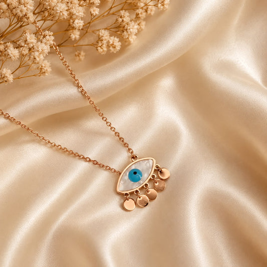 Evil Eye Pendant Necklace – Layered Blue Stone & Crystal Charm