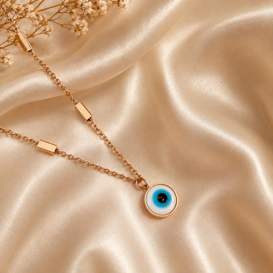 Evil Eye Pendant Necklace – Layered Blue Stone & Crystal Charm