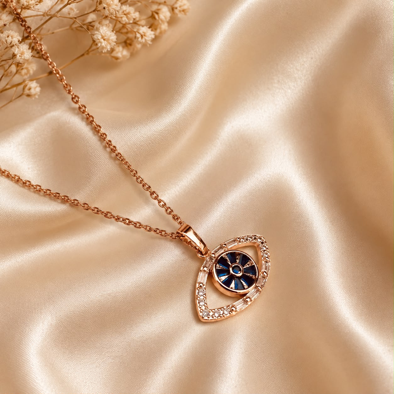 Evil Eye Pendant Necklace – Layered Blue Stone & Crystal Charm