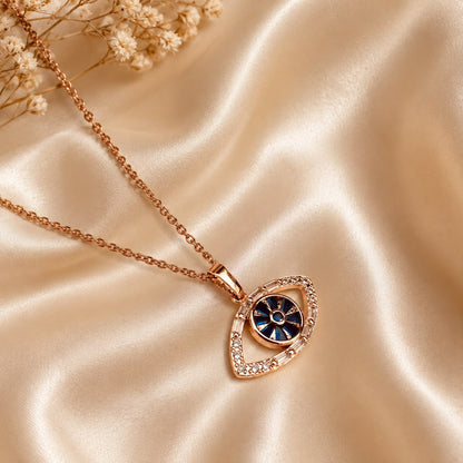 Evil Eye Pendant Necklace – Layered Blue Stone & Crystal Charm