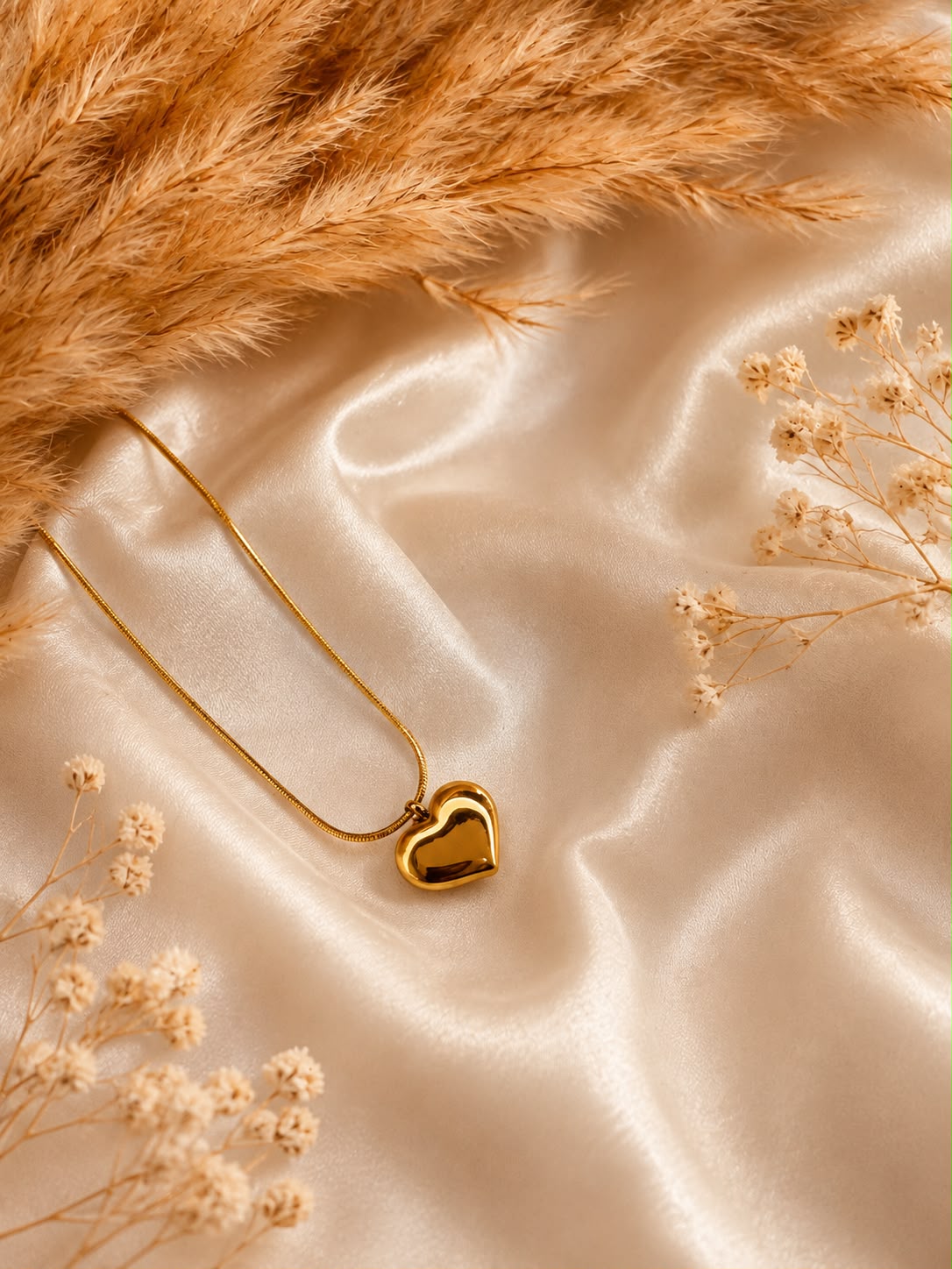 Heart Pendant Necklace – Dainty Gold Chain with Pearl Heart