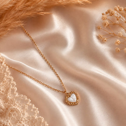 Heart Pendant Necklace – Dainty Gold Chain with Pearl Heart