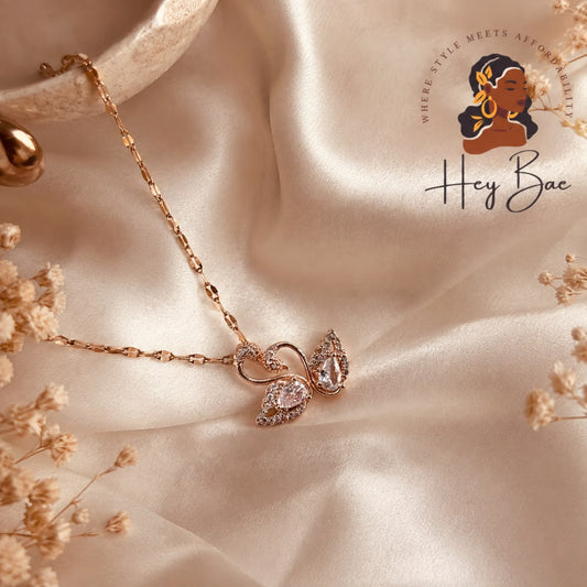 Swan Crystal Pendant Necklace – Dainty CZ Stone Chain