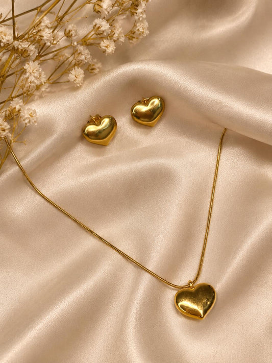 Hey Bae Heart Gold Plated Pendant Set with Earrings – Minimal Romantic Daily Wear Jewelry