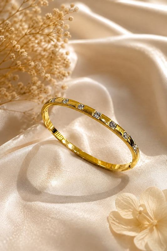 Hey Bae Anti Tarnish Gold Studded Kada Bangle for Women & Girls – Stainless Steel