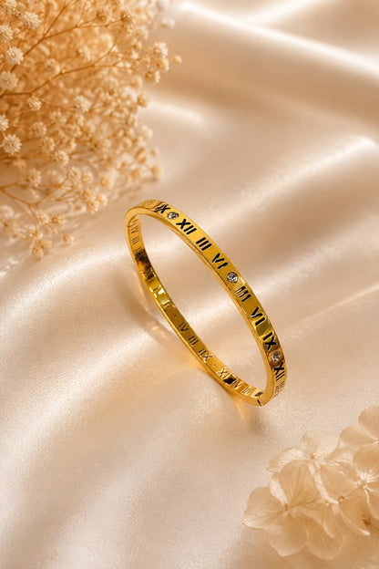 Roman Numerals Gold Kada Bracelet – Hypoallergenic, Eternal Shine | Hey Bae