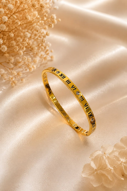 Roman Numerals Gold Kada Bracelet – Hypoallergenic, Eternal Shine | Hey Bae