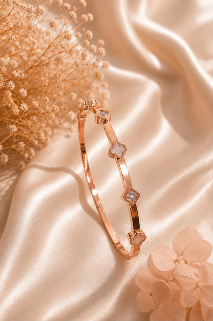Clover Diamond Bangle Stainless Steel Anti Tarnish Kada Bracelet for Women