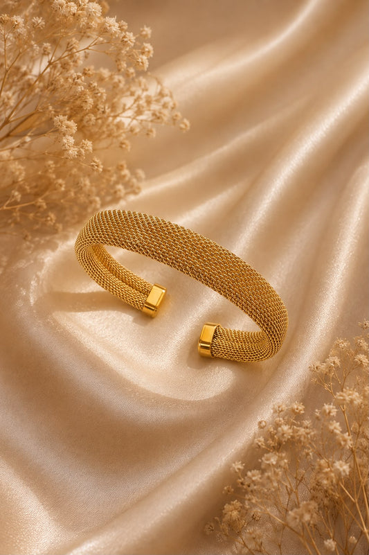 Mesh Cuff Bangle for Women – Anti-Tarnish Modern Minimal Kada