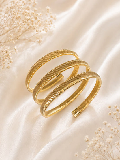 Triple Coil Chunky Stack Stretchable Gold Bracelet for Women, Spiral Kada Women and Girls