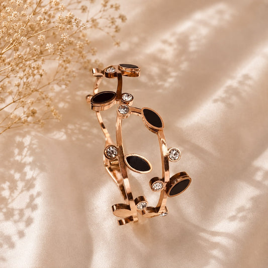 Leaf Rose Gold Oval Bangle | Stainless Steel Bangle for Ethnic & Western Wear