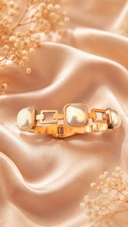 Pearl Luxe Geometric Cuff Bangle Bracelet