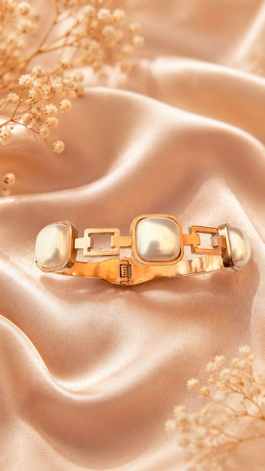 Pearl Luxe Geometric Cuff Bangle Bracelet