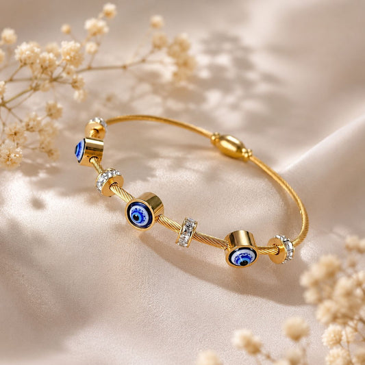 Evil Eye Bangle, Magnetic Clasp Bracelet for Women & Girls