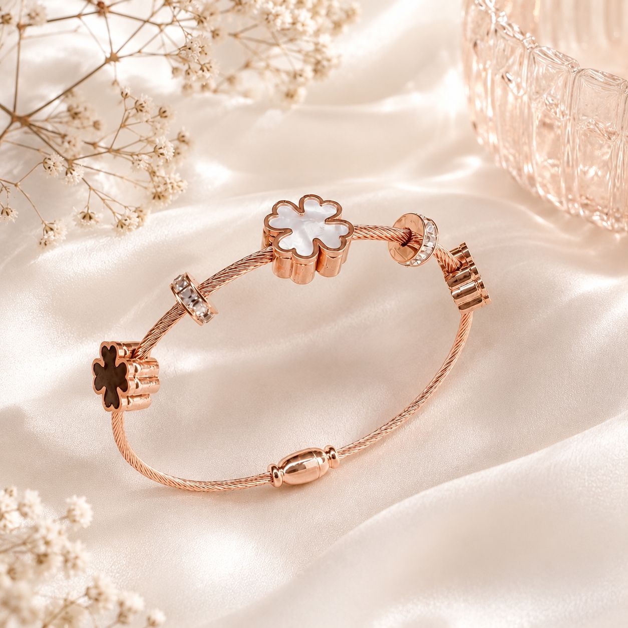 Flower Magnet Bracelet | Stainless Steel Kada for Girls & Women