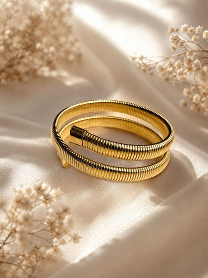 Double Coil Chunky Stack Stretchable Gold Bracelet for Women, Spiral Kada Women and Girls