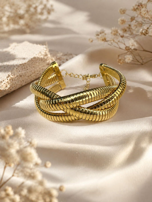 Coil Chunky Stack Gold Bracelet for Women, Spiral Kada Women and Girls