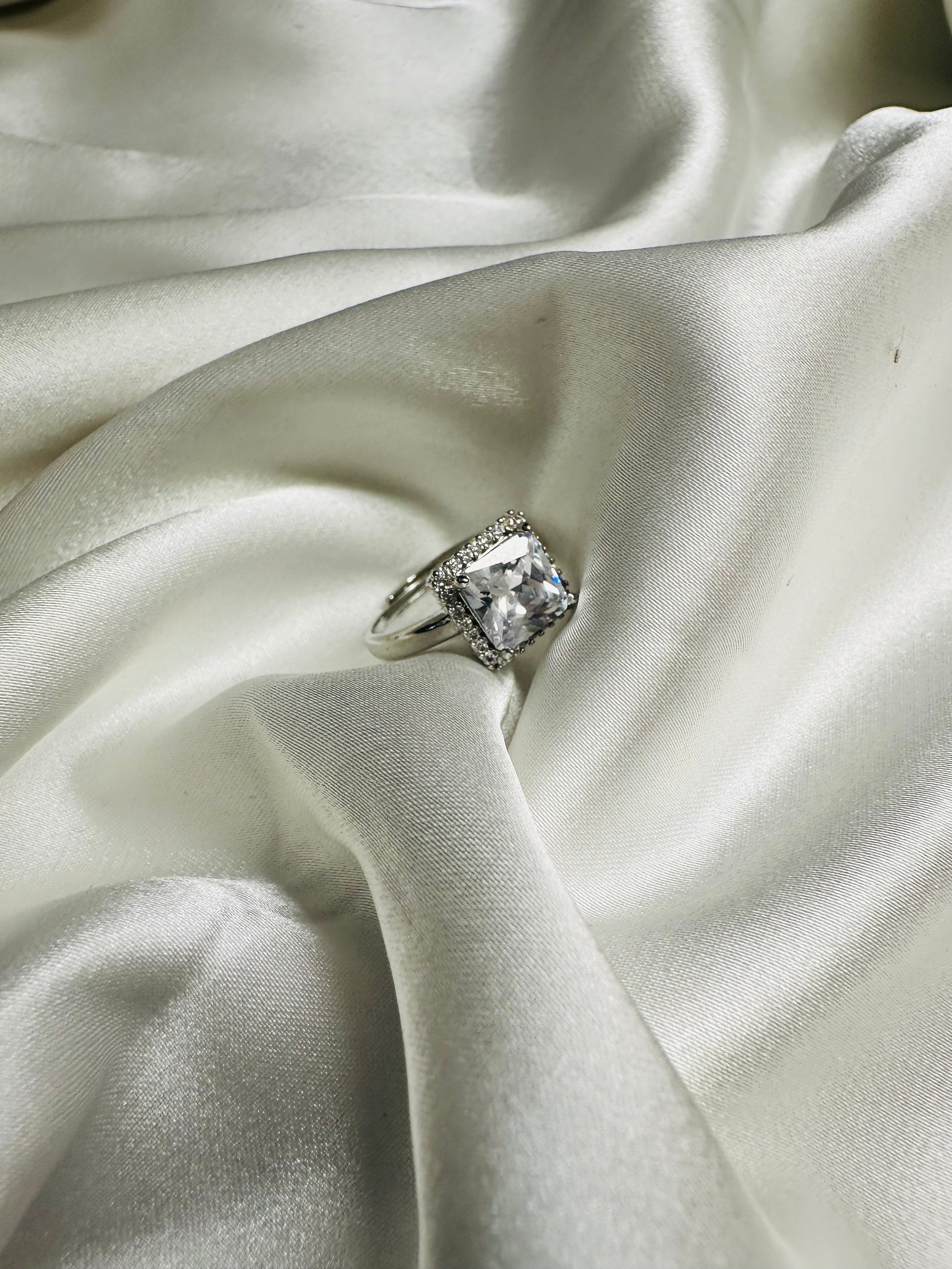 American Diamond Solitaire Ring for Women – Adjustable Band