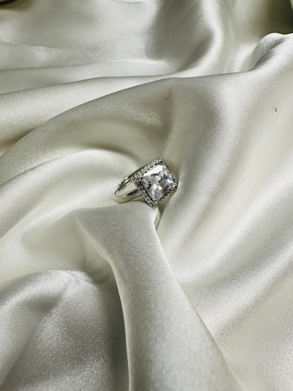 American Diamond Solitaire Ring for Women – Adjustable Band