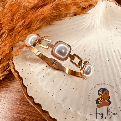 HeyBae Anti-Tarnish Gold Pearl Bracelet Kada in premium HeyBae jewelry box
