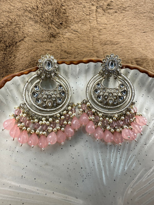 Antique Silver Pink Ethnic Earrings by HeyBae
