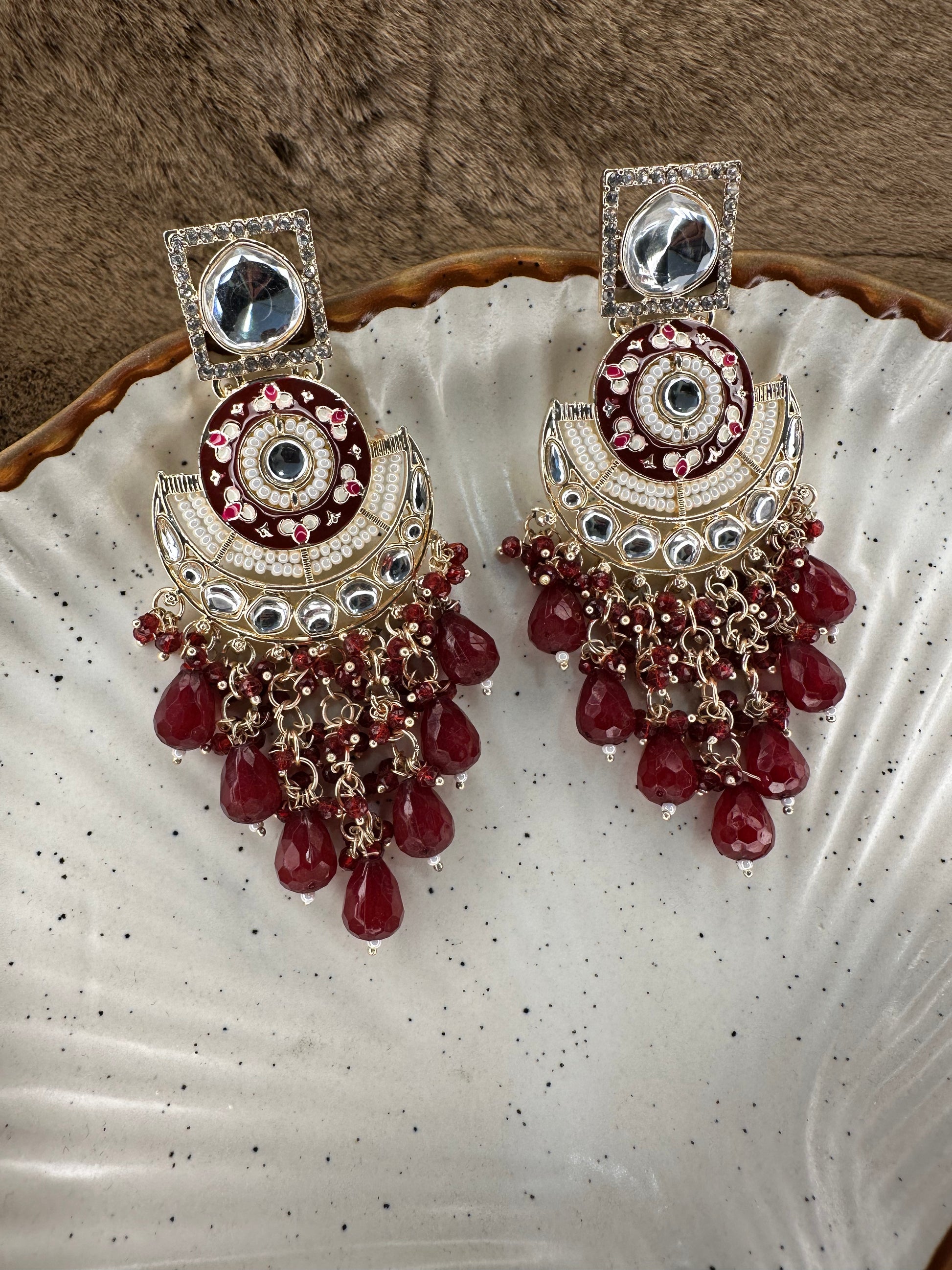 Antique Silver Red Ethnic Earrings by HeyBae