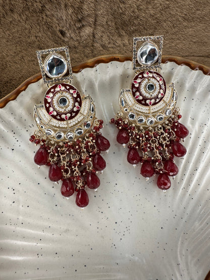 Antique Silver Red Ethnic Earrings by HeyBae