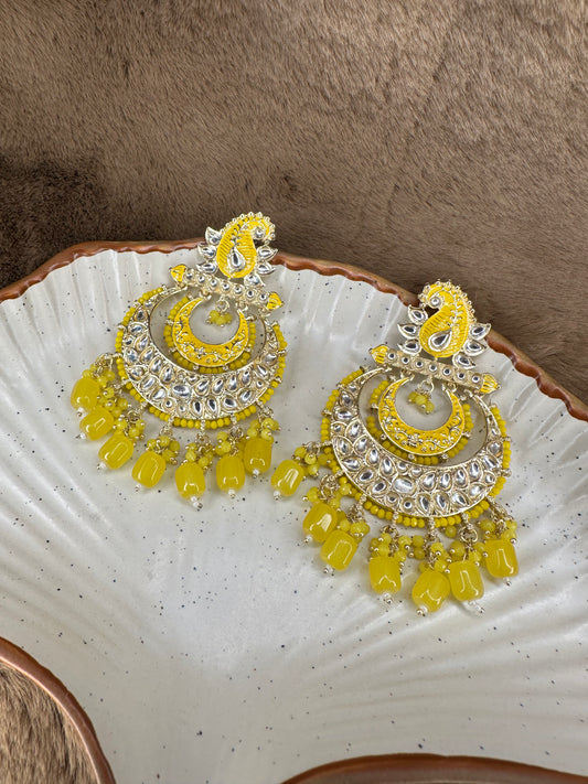 Antique Silver Yellow Ethnic Earrings by HeyBae