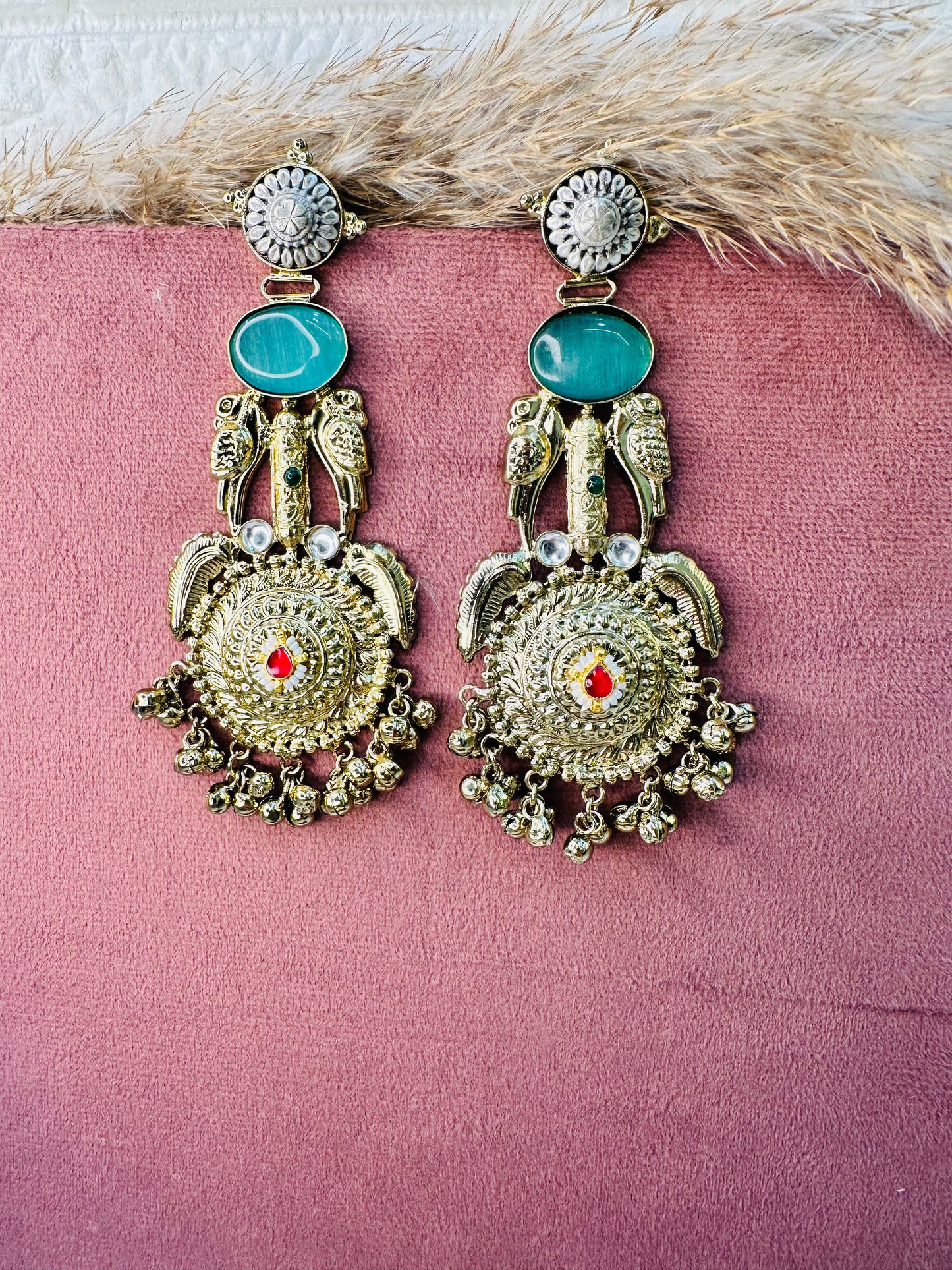 Brass Antique Floral Chandelier Earrings for Women