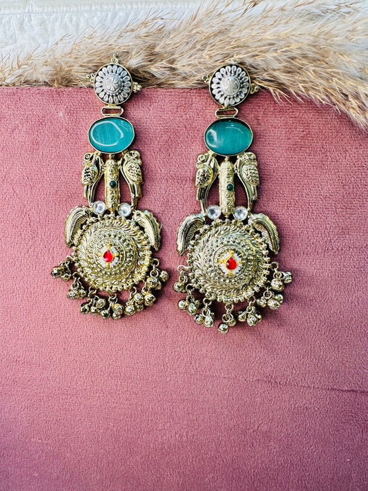 Brass Antique Floral Chandelier Earrings for Women