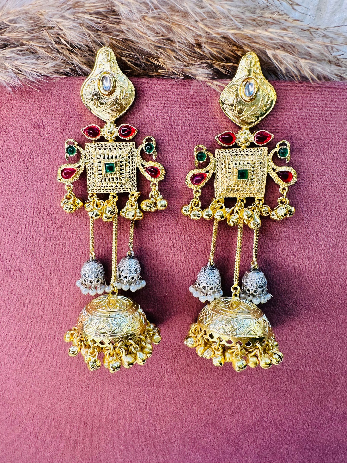Brass Antique Gold Floral Stone Earrings for Women