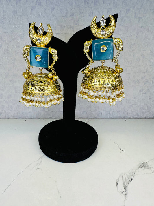Brass Antique Gold Jhumka Earrings for Women