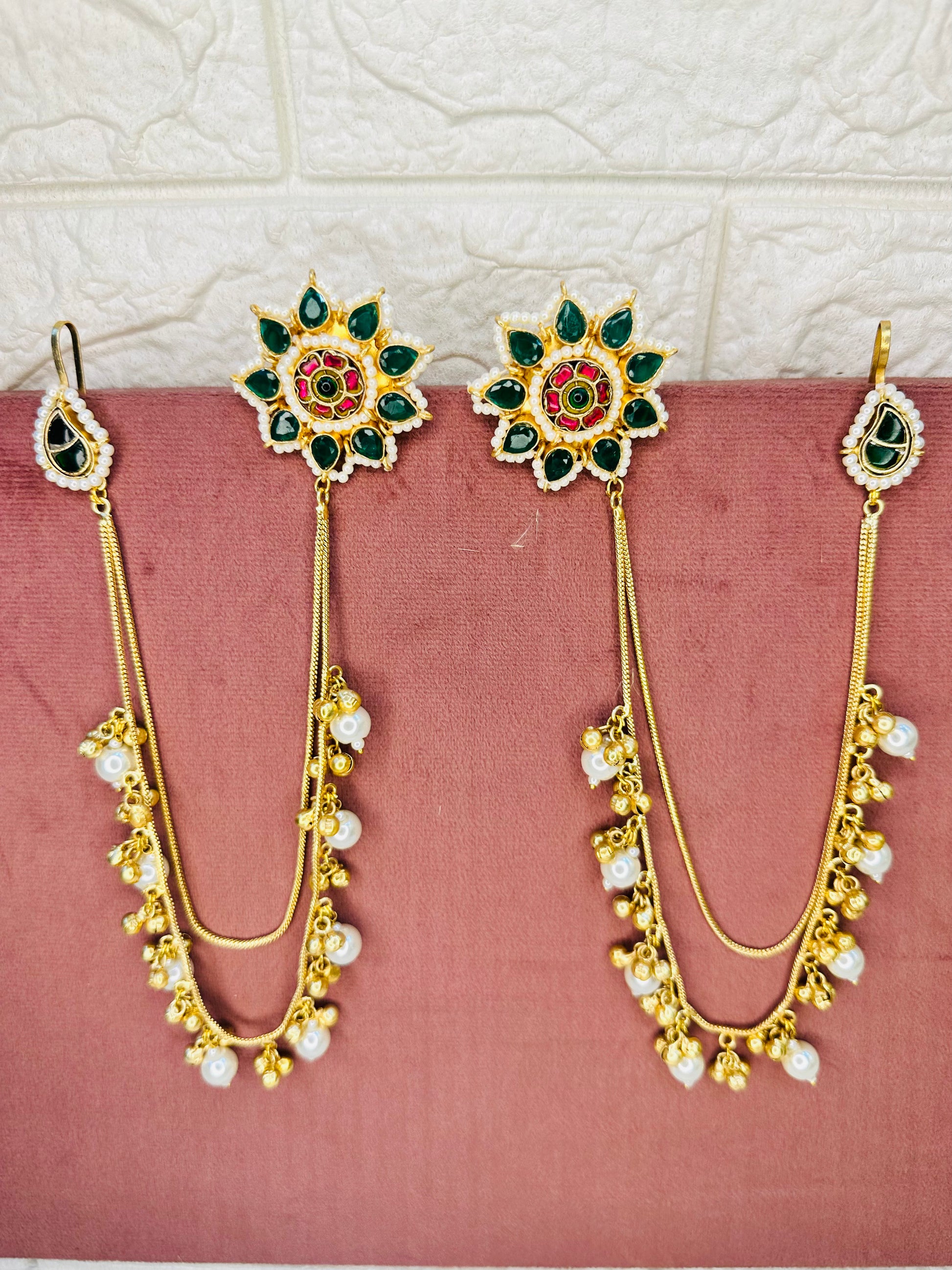 Brass Antique Gold Kundan Chandelier Earrings for Women