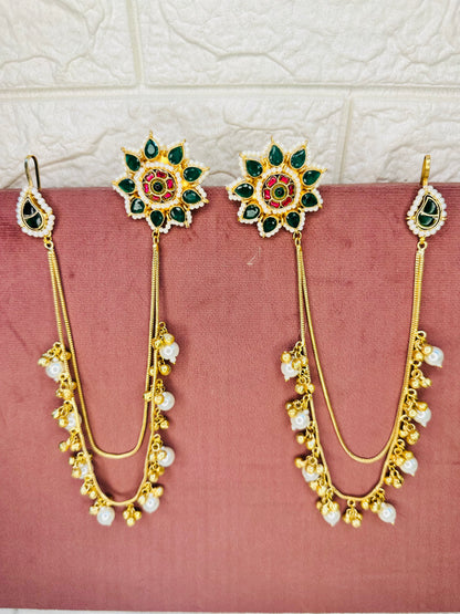 Brass Antique Gold Kundan Chandelier Earrings for Women