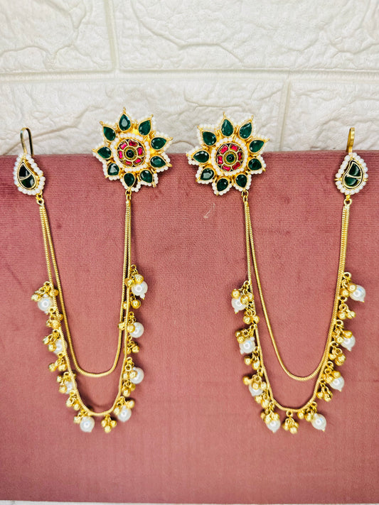 Brass Antique Gold Kundan Chandelier Earrings for Women