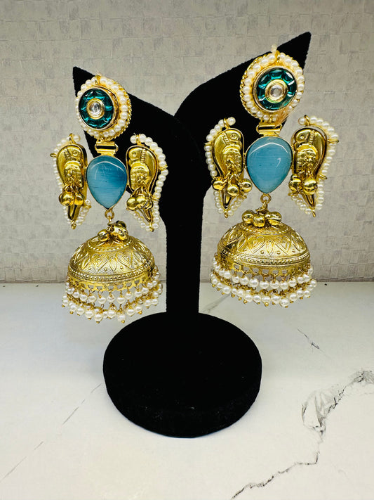 Brass Antique Gold Petal Earrings for Women