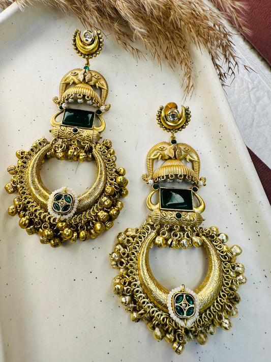 Brass Antique Gold Petal Stone Earrings for Women