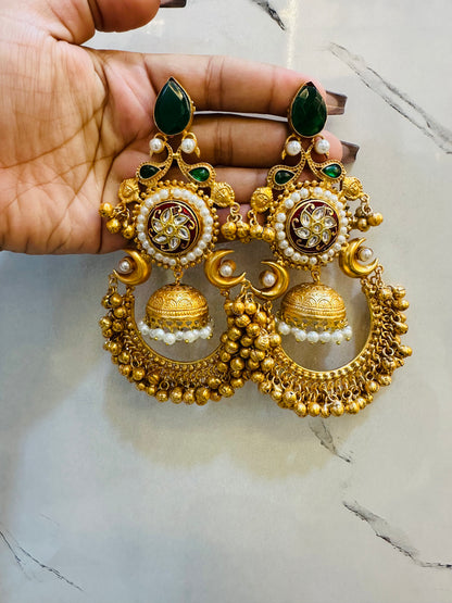 Brass Antique Gold Stone Chandelier Earrings for Women