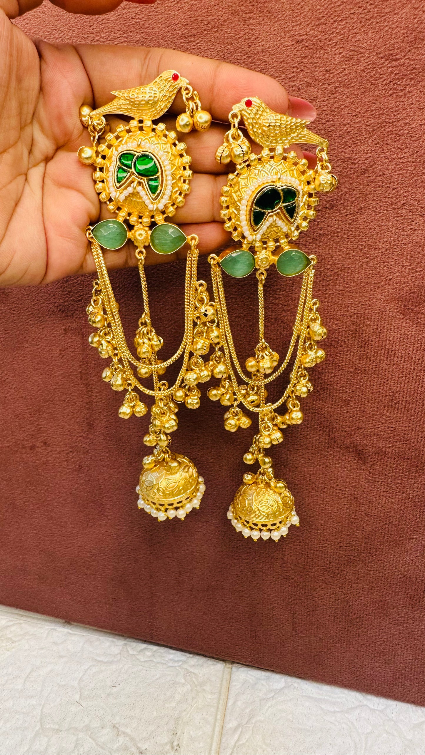 Brass Dual-Tone Antique Gold Stone Earrings for Women