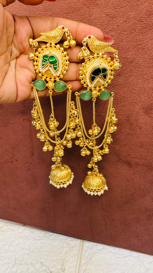 Brass Dual-Tone Antique Gold Stone Earrings for Women